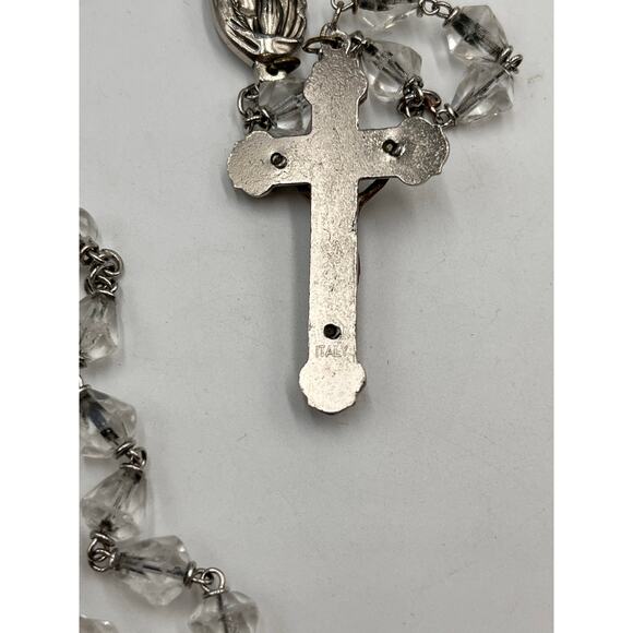 Vintage Catholic Glass Cut Crystal Rosary Virgin Mary Two Tone Crucifix Italy - Picture 5 of 7